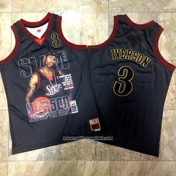 Camiseta Philadelphia 76ers Allen Iverson Slam #3 Retro Negro